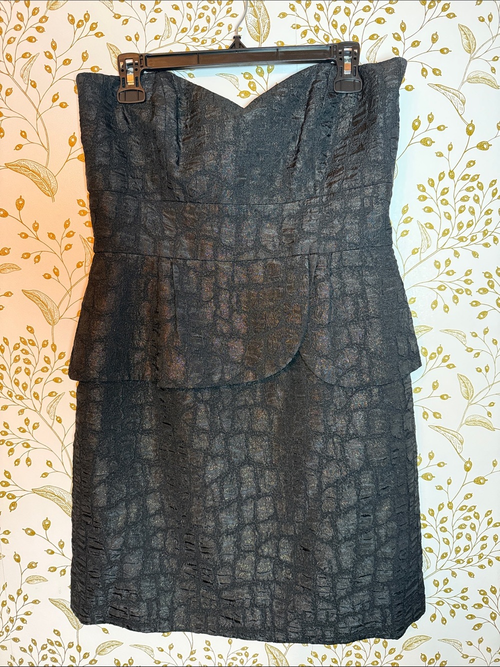 Laundry By Shelli Segal Black Strapless Textured Peplum Dress